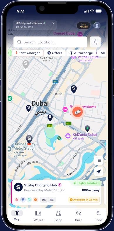 Statiq app — nearby chargers and live availability across Dubai
